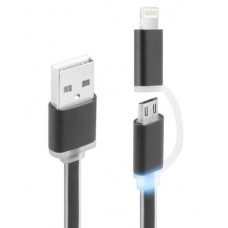 Cable Dual Usb Negro Led Compatible Iphone Samsung